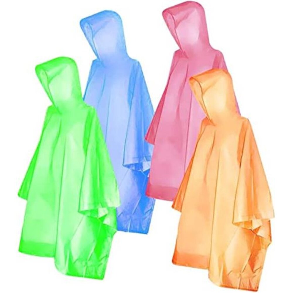 Disposable Rain Ponchos Adults 4 Pack Waterproof Hooded Raincoat